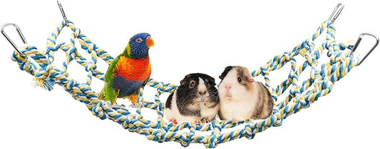 Dnoifne 20 × 7 Inch Colorful Bird Rope Net, Rat Climbing Rope Net, Pet Hanging Hammock, Bird Ladder Rope Bridge, Small Animal Rope Net Toy, Cage Decor Accessories for Rat Hamster Bird Ferret