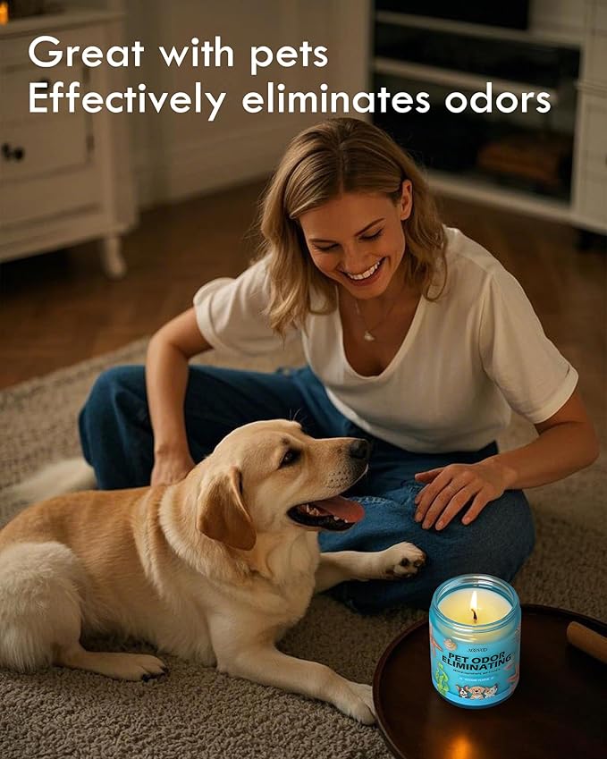 AOOVOO Pet Odor Eliminator Candle - Oceanic Flavor Odor Eliminating Candle, Highly Fragranced Air Freshing Scented Candles, Natural Soy Wax, 9 oz