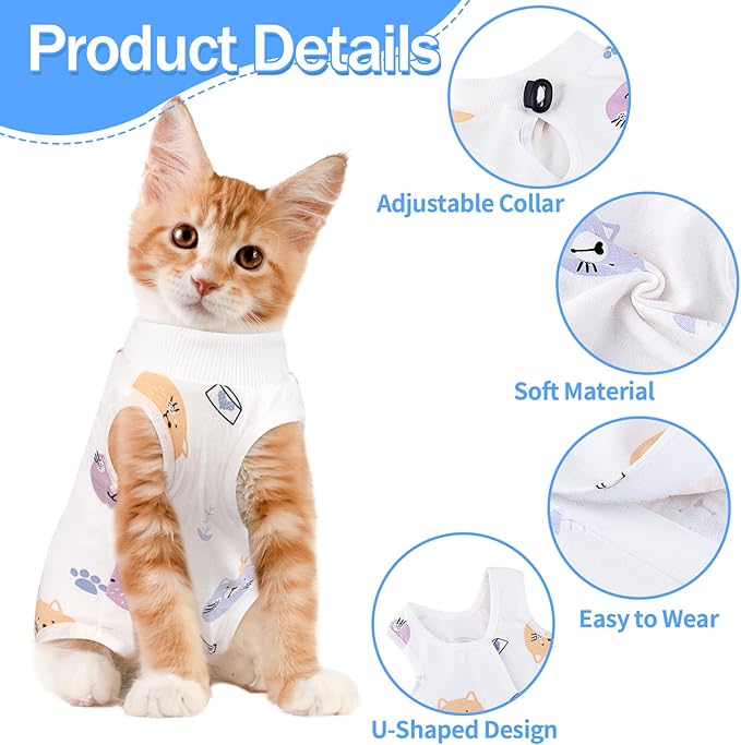 Coppthinktu Cat Recovery Suit Female, Breathable Cat Onesie After Surgery Female for Abdominal Wounds or Skin Diseases, Surgery Recovery Suit Kitten Onesie After Spay Wear Anti Licking (White L)