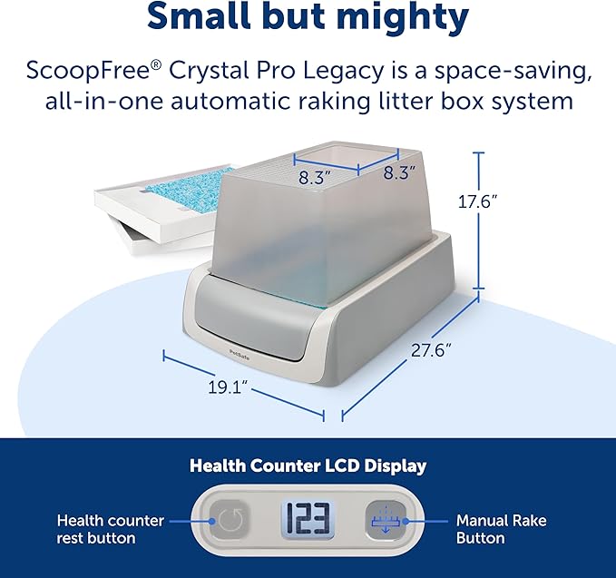 PetSafe ScoopFree Crystal Pro Self-Cleaning Automatic Litter Box - Top-Entry Motion-Sensing Cat Box with Integrated Health Counter - Includes 1 Disposable Crystal Litter Tray