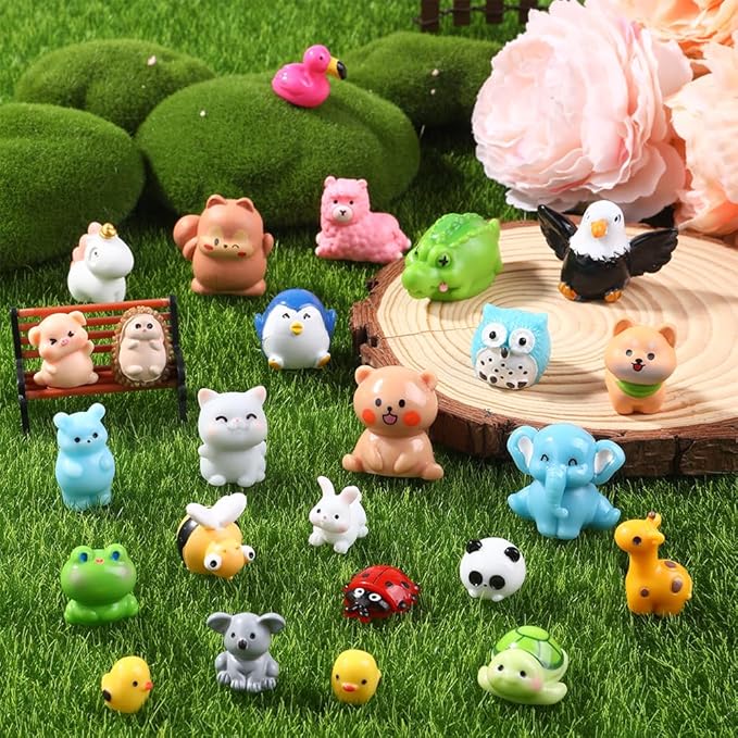 50pcs Mini Resin Animal 50 Styles Tiny Resin Animals Miniature to Hide Little Small Animal Figures Bulk for Holiday Party Favors Bag Fillers Garden Dollhouse Crafts Decor