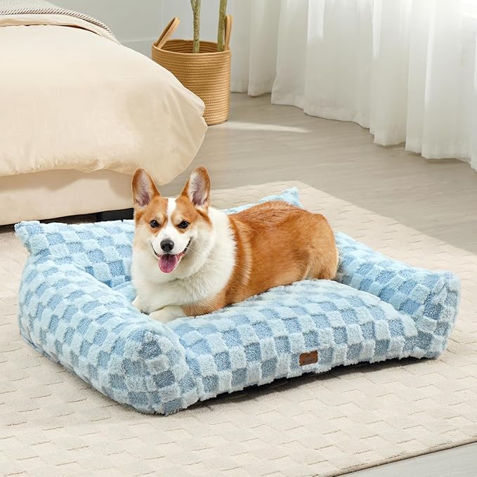 Cat Bed Cat Couch for Puppy and Kitten, Fluffy Pet Sofas Medium Dog Sofa Bed, Supportive Cats Sofa for Indoor Cats, Washable Cover & Non-Slip, 32 inch, Blue