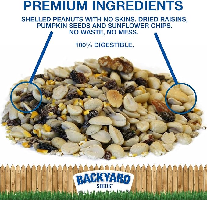 Backyard Seeds Woodpecker No Waste Mix Shelled Peanuts Mixed Bird Seed with Sunflower Chips, Pumpkins, Raisins (20 Pounds)