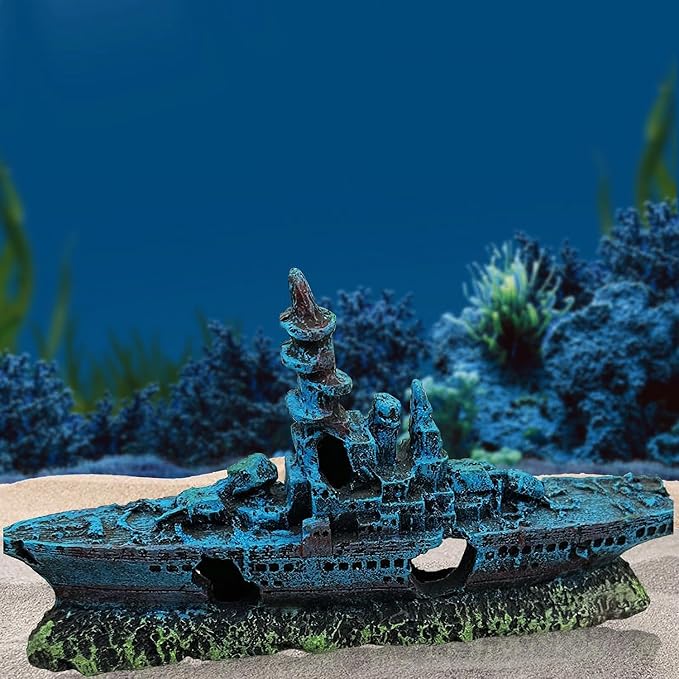 J-star Fish Tank Decorations, Shipwreck Ship Aquarium Decor, Aquarium Fish Tank Landscape Decoration Resin Ornaments