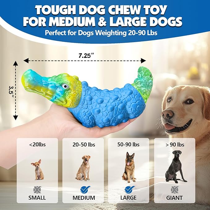 Dog Toys for Aggressive Chewers - Indestructible Dog Toy Squeaky Chew Toys for Large and Medium Breeds to Keep Them Busy, Bacon Flavor (Azure Blue)