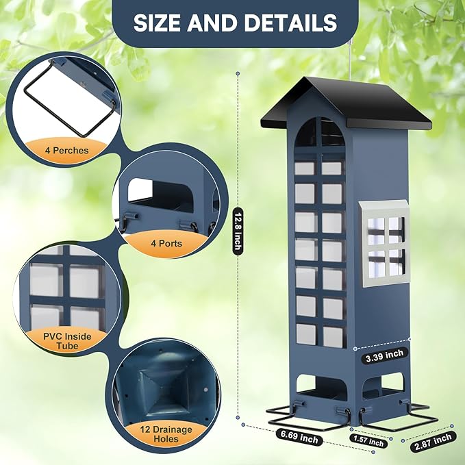 Squirrel Proof Bird Feeder,Mesh Metal Bird Feeders for Outdoors Hanging,2LB Large Capacity, Gravity Protection Squirrel Proof Wild Bird Feeders with Finch Cardinal Chickadee (Blue)