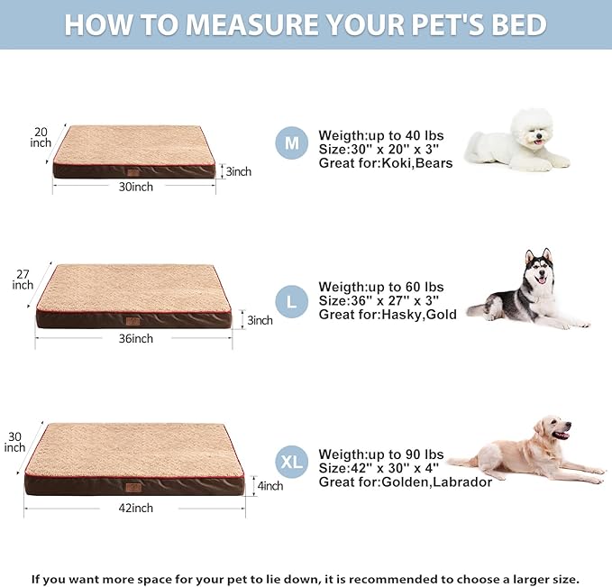 WNPETHOME Orthopedic Large Dog Bed, Extra Large Waterproof Dog Bed with Removable Washable Cover & Anti-Slip Bottom,Egg Crate Foam Pet Bed Mat,Soft Rose Plush Pet Crate Mat