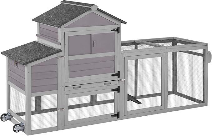 GUTINNEEN Chicken Coop Mobile Chicken House with Wheels Expandable Wooden Hen House 80.7" Outdoor Rabbit Hutch Movable with Large Nesting Box for 2-4 Chickens (Grey)
