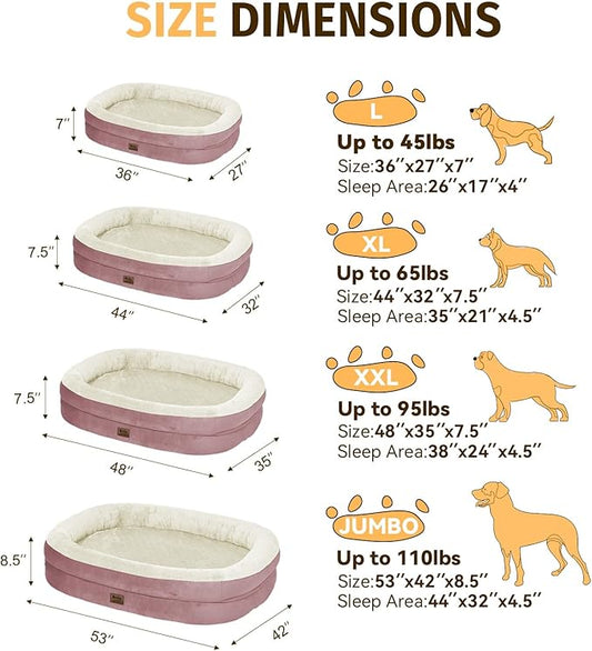 Orthopedic Washable Large Dog Bed: Cooling Dog Bed with Bolsters - Jumbo Bed Waterproof Removable Cover Non-Slip Pet Bed for Extra Large Sized - Pink