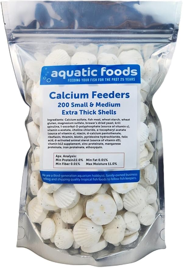 Aquatic Foods Inc. Calcium Feeder Small & Medium Shells. Extra Thick Shells for Shrimp, Snails, Crabs, Crayfish, Hermit Crabs and All Tropical Fish…200 Count Bag