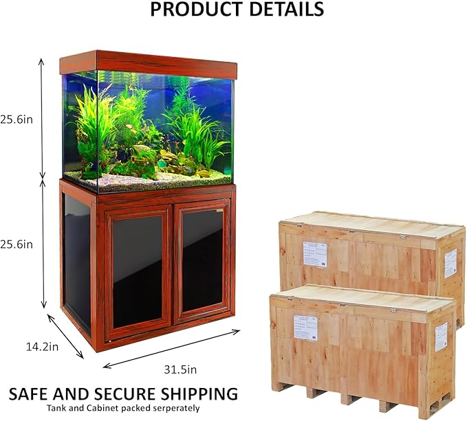 50 Gallon Fish Tank with Premium Tempered & Ultra Transparent Glass (Complete Aquarium Setup) Red Wood