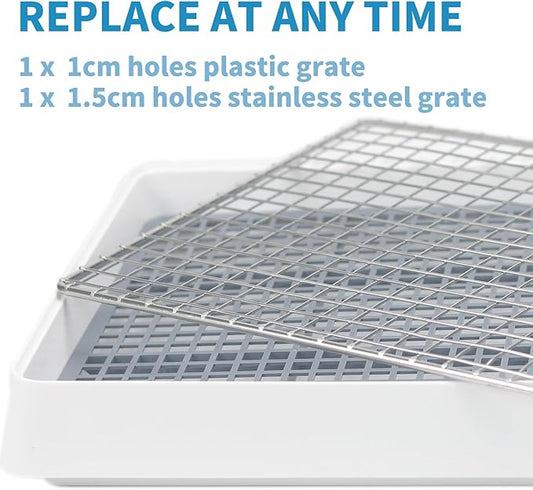 PODOO Rabbit Large Litter Box, Guinea Pig Training Pan Cage with Toilet Tray, Ideal for Rats, Ferret, Bunny Small and Medium Animals (Large + Extra Large Steel Holes Grids)