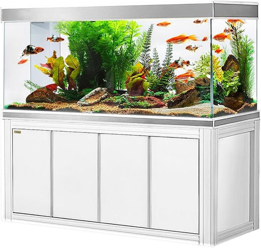 230 Gallon Aquarium Tempered Ultra-Clear Glass with Complete Setup in White with Silver Trims