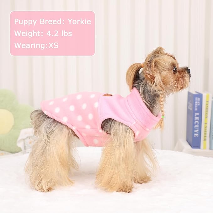Pink Polka Dot Print Dog Sweater Dog Sweaters for Small Dogs Girl Boy Fleece Puppy Sweater Warm Soft Pet Holiday Clothes for Small Cats and Dogs Chihuahua Sweaters