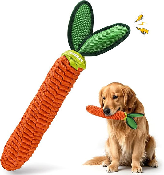 AUSCAT Carrot Dog Rope Toy, Durable Tug of War Toy with Squeaker, Braided Teething Toys for Small Medium Large Dogs