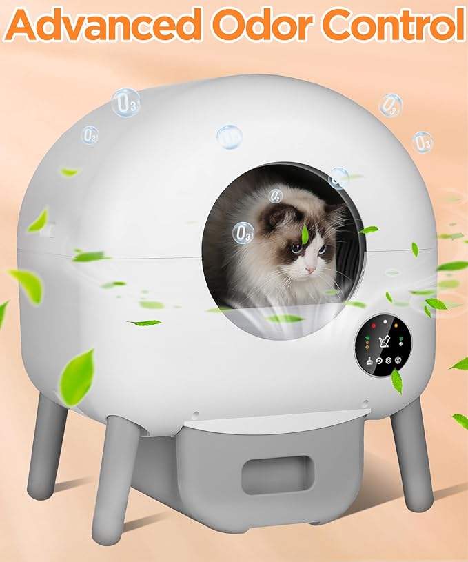 Self Cleaning Litter Box - Automatic Cat Litter Box self Cleaning, with 1 Roll Trash Bags and Mat, Small-White