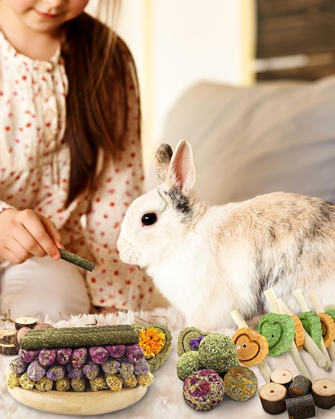 61Pcs DIY Rabbit Toys for Bunny Boredom Basket for Small Pets, Hanging Rodent Dental Toy with Papaya Stems Sweet Bamboo Hamsters, Chinchillas, Guinea Pigs (XL, Papaya stem)