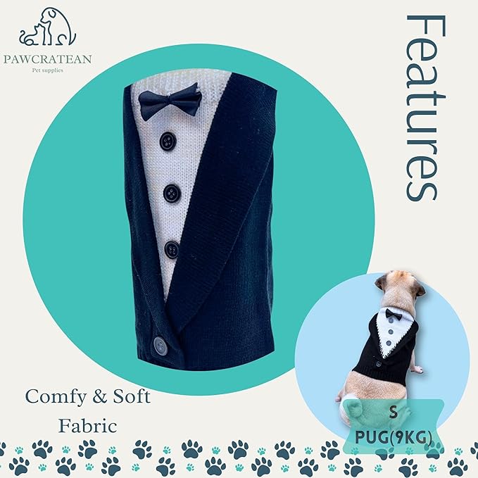 Cute Sweater for Dogs and Cats Soft Flannel Pet Outfit Warm and Cozy Animal Hoodie Small to Large Pet Clothes for Halloween Parties and Everyday Wear (Small, Black Bowtie)
