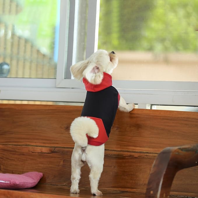 Dog Hoodie - Cotton Sweatshirt Soft Breathable Sweater for Small Dogs, Sleeveless Clothes Cozy Coat for Spring Autumn Winter, Red M