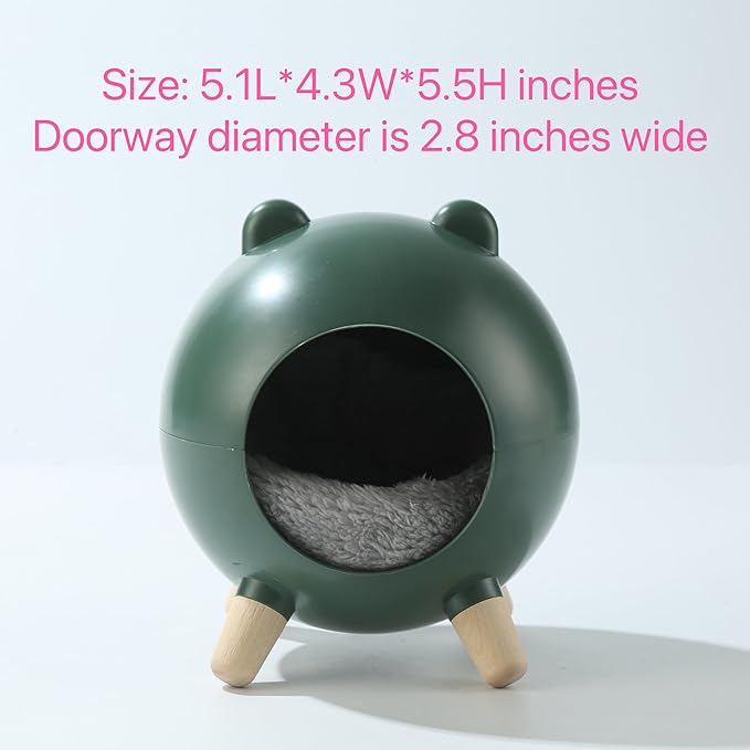 TUTU&LELE Hamster Hideout, Tiny House Hideout and Habitat, Space Elf Hiding Nest, Durable Hamster Bed with Round Thick Plush Pads, for Mice, Gerbils,Hamsters to Play, Sleep and Rest (Green)