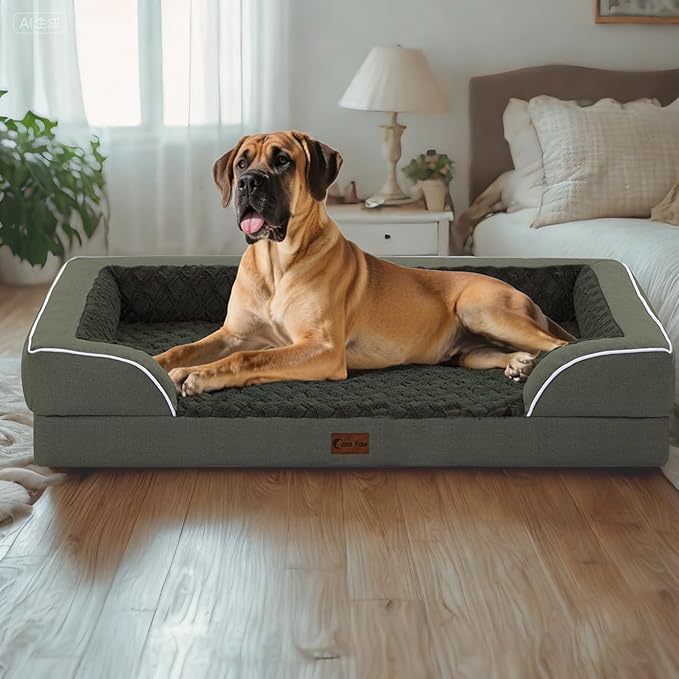 Orthopedic XXL Dog Bed for Extra Large Dogs, Waterproof Memory Foam Dog Beds with Sides, Egg-Crate Foam and Non-Slip Bottom Dogs Couch Beds with Washable Removable Cover(XX-Large,Dark Green)