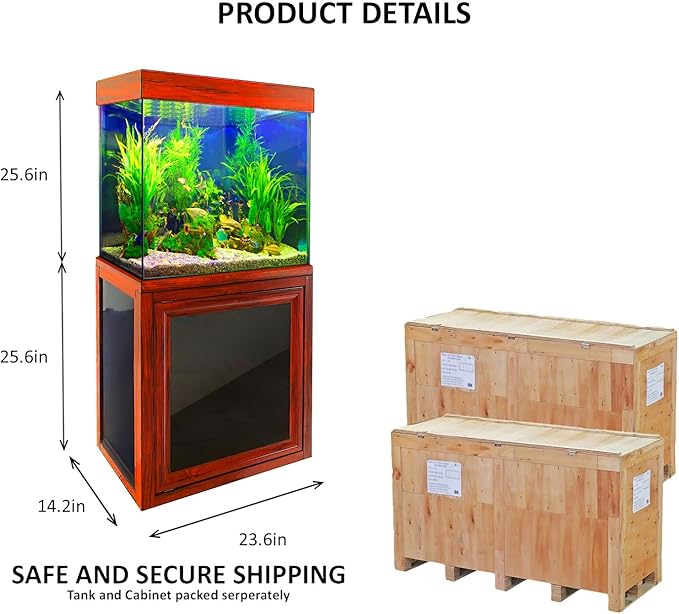 40 Gallon Fish Tank with Premium Tempered & Ultra Transparent Glass (Complete Aquarium Setup) RED Wood
