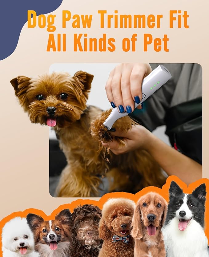 oneisall Dog Paw Trimmer, Cordless Paw Hair Trimmer for Dogs with Double Blades, Quiet 2 Speed Small Dog Grooming Clippers for Paws, Eyes, Ears, Face, Rump (White)