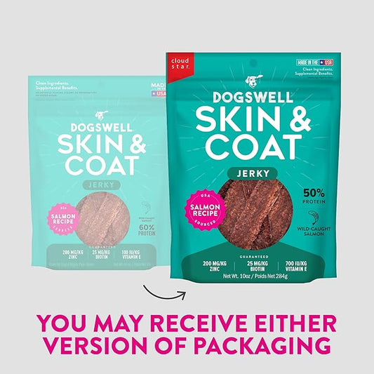 Dogswell Skin & Coat Jerky Dog Treats, Salmon, 10 oz. Bag