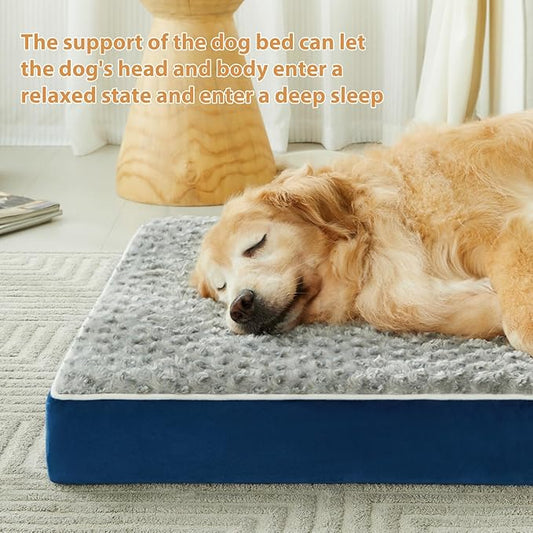 WNPETHOME Orthopedic Large Dog Bed, Extra Large Waterproof Dog Bed with Removable Washable Cover & Anti-Slip Bottom,Egg Crate Foam Pet Bed Mat,Soft Rose Plush Pet Crate Mat