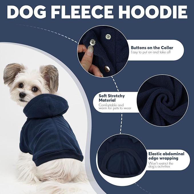 IDOMIK Dog Hoodie Sweater with Leash Hole, Warm Dog Fleece Sweater with Hood, Soft Pullover Dogs Fleece Vest for Fall Winter, Pet Sweatshirt Clothes for Poodle French Bulldog Labrador,Blue,2XL