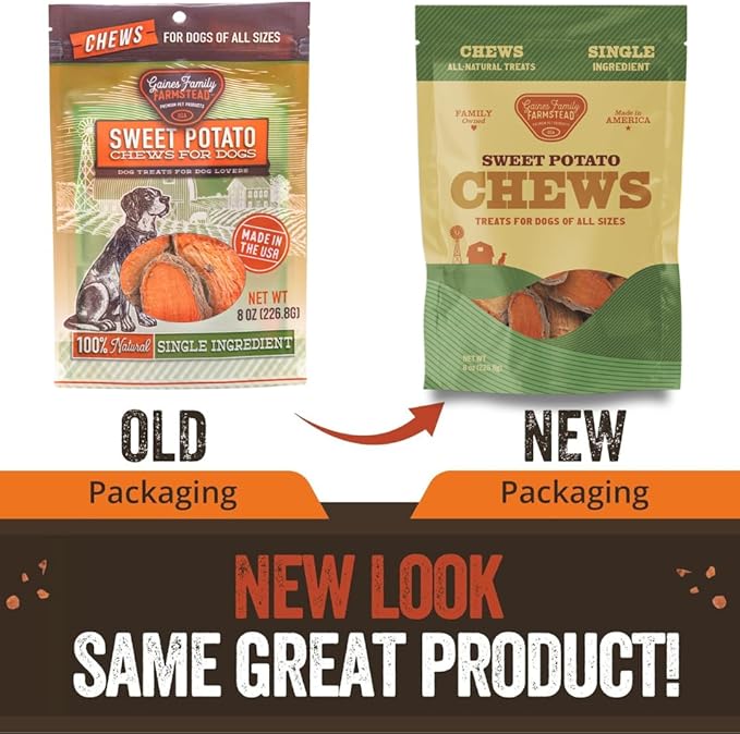 Gaines Family Farmstead Sweet Potato Chews for Dogs - 8 oz Bag, Single Ingredient, Dehydeated Sweet Potato Dog Treats, High Fiber, Grain-Free, Rawhide Alternative, Vitamin-Rich, Made in USA