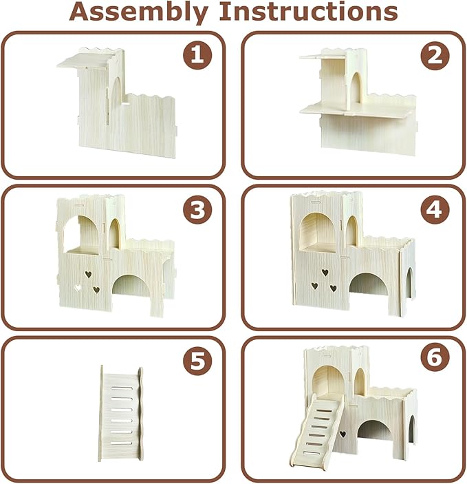 Wood Hamster Hideout House Habitat Wooden Maze Hide Hut with Platform Cage Accessories Toys for Syrian Dwarf Gerbils Mouse Mice Rat Other Small Animals etc. (02 Wave House)