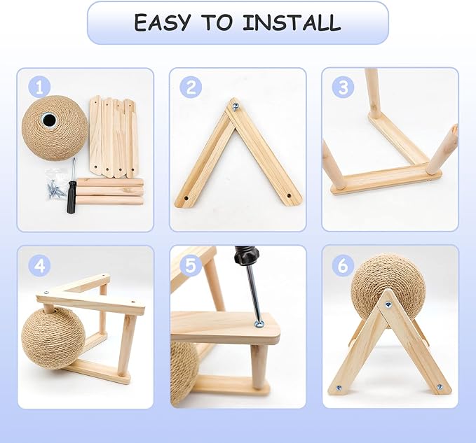 BNOSDM Rabbit Scratch Toy Wooden Natural Sisal Rope Rabbit Scratching Toy Ball Bunny Scratcher with Ball for Rabbits Bunnies Ferrets Kittens Small Animals (Medium)