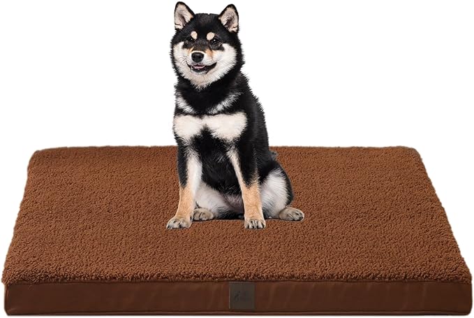 DaysU Dog Bed for Medium Dogs, Orthopedic Dog Beds with Removable Washable Cover, Medium Egg Crate Foam Pet Bed Mat, Flax Brown, Suitable for Dogs Up to 35 Ibs, 35x22x3in