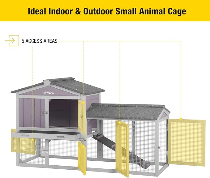 Aivituvin Rabbit Hutch Indoor Bunny Cage Outdoor Chicken Coop Rabbit House Bunny Hutch with Deeper Plastic Tray (Grey02 -one Set)