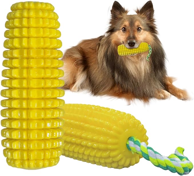Dog Chew Toys Corn Shape for Aggressive Chewers, Tough Rubber Squeaky Dog Toys, Durable Interactive Puppy Teething Toys Suitable for Small, Medium and Large Dogs