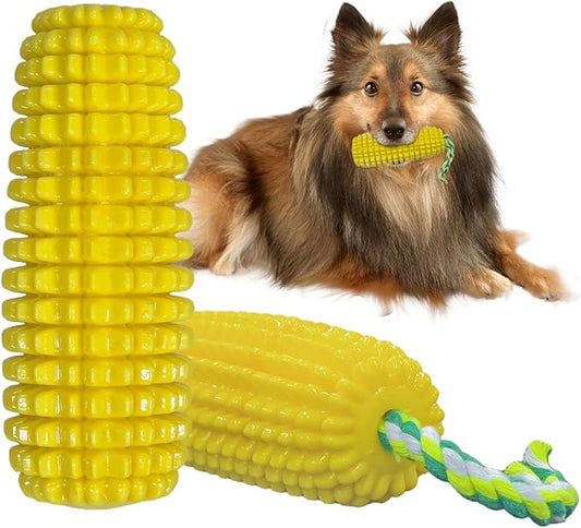 Dog Chew Toys Corn Shape for Aggressive Chewers, Tough Rubber Squeaky Dog Toys, Durable Interactive Puppy Teething Toys Suitable for Small, Medium and Large Dogs