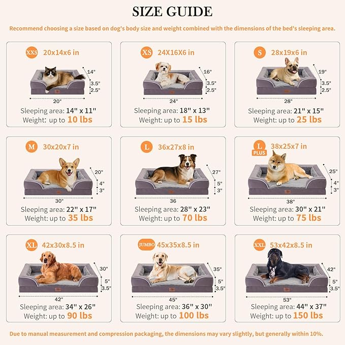 Comfort Expression Medium Dog Beds Waterproof Orthopedic Foam Dog Sofa Beds for Medium Large Dogs Comfy Pet Bed with Washable Removable Cover & Non-Slip Bottom(Medium,Purple)