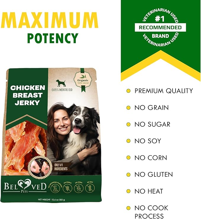 Beloved Pets Chicken Jerky Dog Treats 10.6 OZ - All Natural and Healthy Snacks for Large & Small Dogs - Grain Free and High Protein Meat - Human Grade Pet Chews