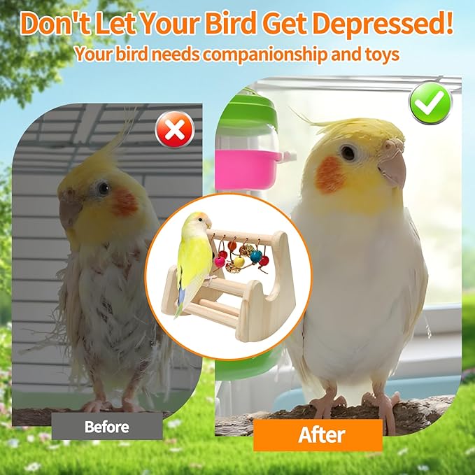 Bird Toys for Parakeets, Bird Perch Toy, Interactive Rocking Parakeet Toys, Enrichment Cockatiel Toy, Wooden Stand for Parakeets Cockatiels Lovebirds Conures Budgies