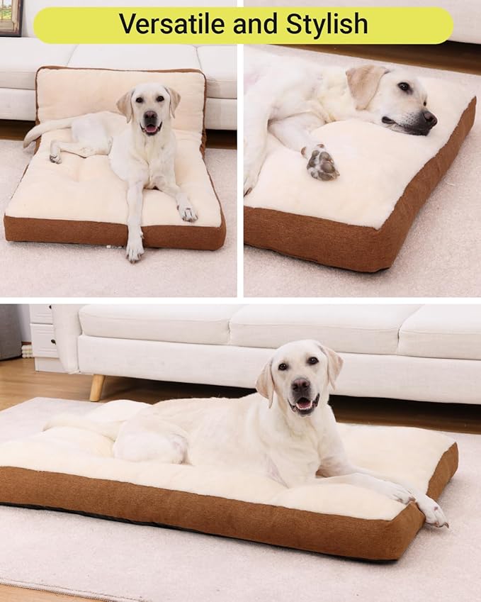 Washable Dog Bed for Extra Large Dogs, XXL Crate Bed Plush Pet Kennel Pad with Non-Slip Bottom, Pet Sleeping Mat, 47x29 Inch, Khaki