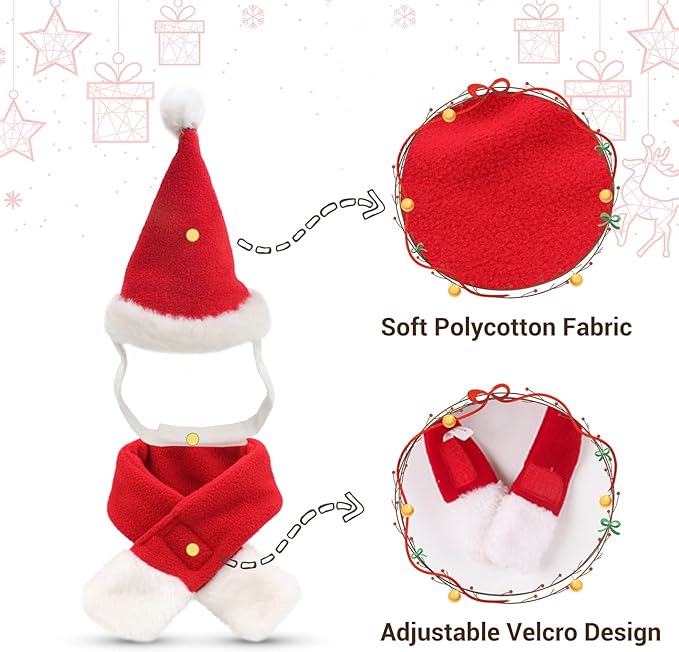 Cat Christmas Costume with Santa Hat and Scarf Cat Xmas Outfit for Kitten/Puppies/Home Christmas Decoration