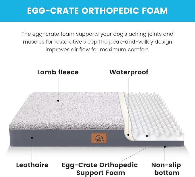 Sunheir Medium Dog Bed Mat, 30''X20''X3'', Orthopedic, Grey, Waterproof, Machine Washable, Egg-Crate Foam