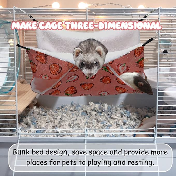 LYART Guinea Pig Rat Ferret Hammock and Warm Bed Small Pet Hideout Tunnel Cave Hanging Bunkbed Hammock Cage Toy for Hamster Sugar Glider Squirrel (4.Hammock X 2PCS)