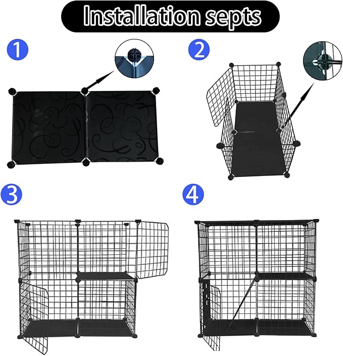 2 Tier Cat Cage Indoor,Removable Metal Kitten Cages Detachable Ferret Playpen Portable DIY Small Animals Collapsible House for Cats Bunny Puppies Guinea Pig Rabbit Hedgehog Rat(Black)