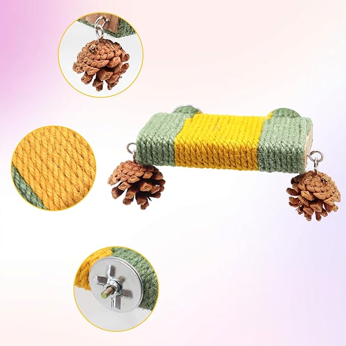 Sugar Glider Cage Accessories, 2 Pack Cage Platform with Rope and Pine Cone Decor, Standing & Climbing Toy, Relax Platform for Sugar Glider, Squirrel, Rat and Other Small Animals