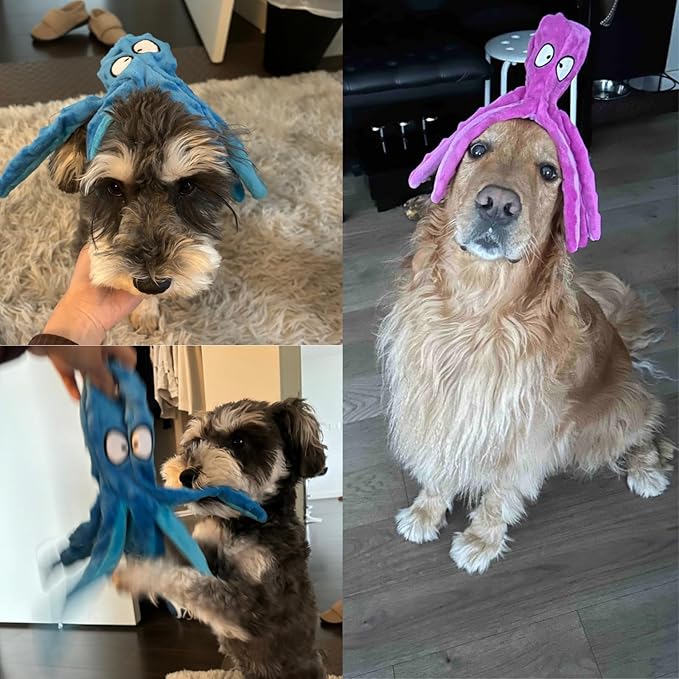 HGB Squeaky Dog Toys - Octopus No Stuffing Crinkle Plush Large Dog Toys to Keep Them Busy for Puppy Teething Chewing, Pet Supplies for Small, Medium, and Large Breeds, 2 Pack