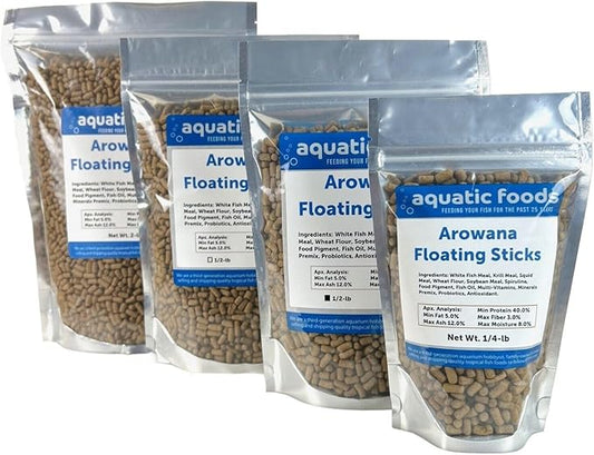 Aquatic Foods Inc. Arowana 3/8" x 7/32" 40% Protein Floating Sticks for Arowana, Oscars, Flower Horns, Red Parrots All Central and South American Cichlids...WL…2-lbs Foil Pouch Bag