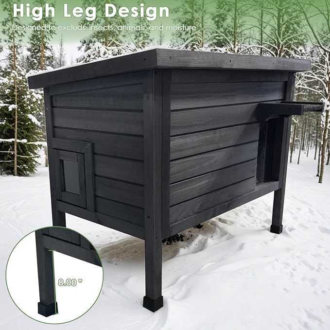 Outdoor Insulated Cat House for Stray Cats Weatherproof Shelter with Openable Asphalt Roof and Escape Door