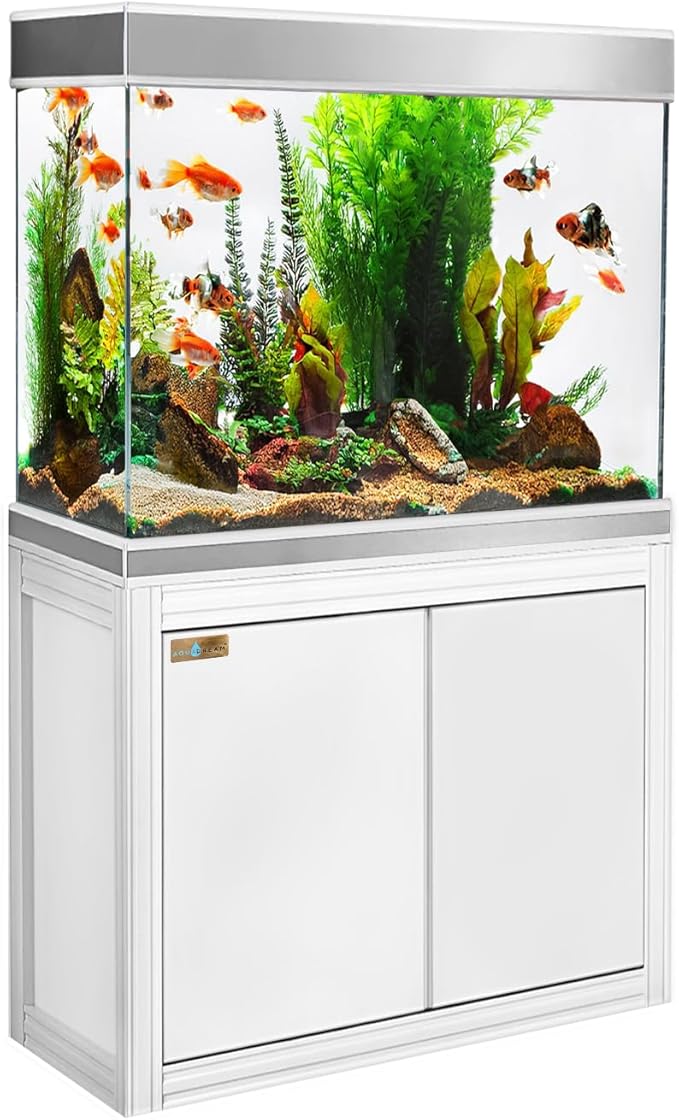 110 Gallon Aquarium Tempered Ultra-Clear Glass with Complete Setup in White with Silver Trims